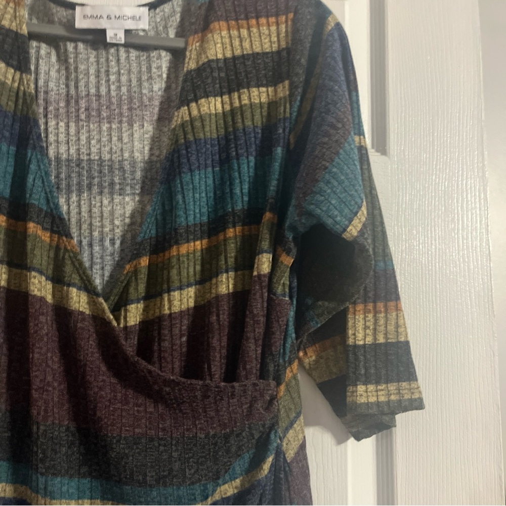 New Womens Emma & Michele Dress 1X Brown Large Stripe Maxi Dress